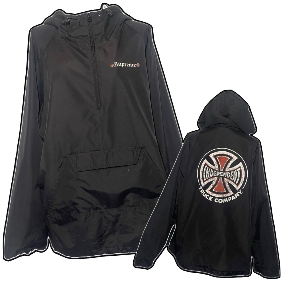 SUPREME x INDEPENDENT black quarter zip windbreaker hoodie